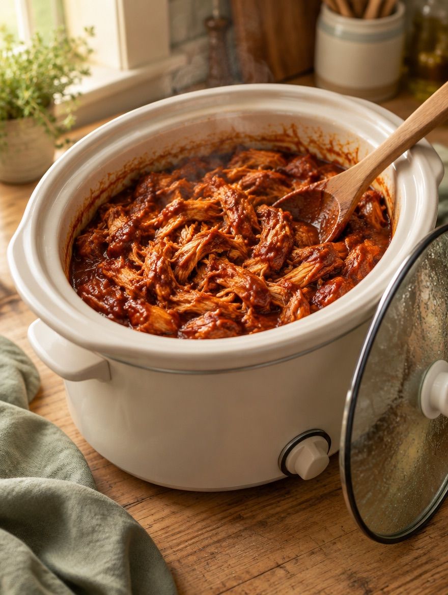 BBQ Pulled Chicken Sandwiches in the slow cooker