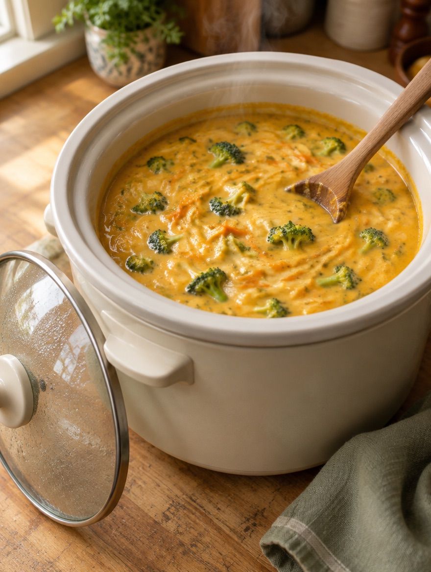 Broccoli Cheddar Soup in the slow cooker