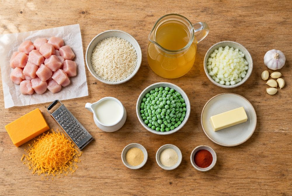 Ingredients for Cheesy Chicken and Rice