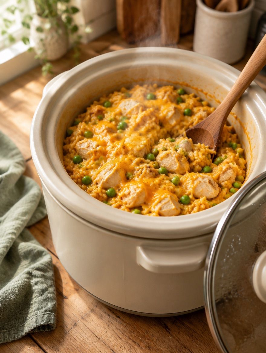 Cheesy Chicken and Rice in the slow cooker