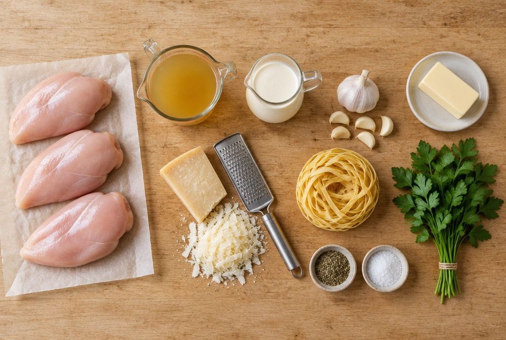 Ingredients for Chicken Alfredo Pasta