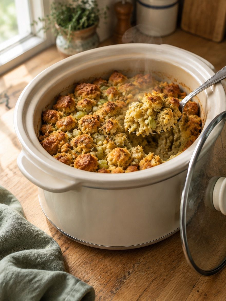 Cornbread Dressing in the slow cooker