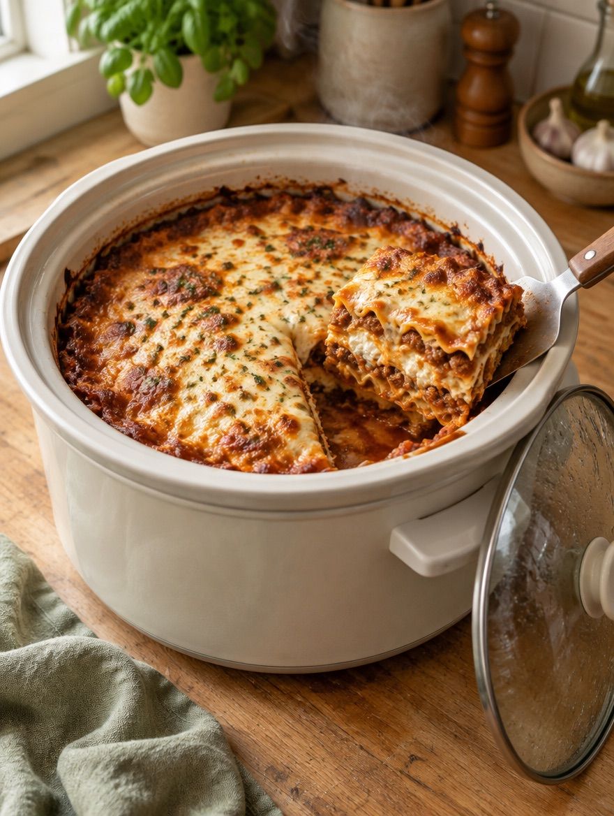 Crock Pot Lasagna in the slow cooker