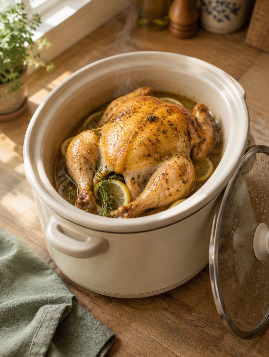 Lemon Herb Whole Chicken in the slow cooker