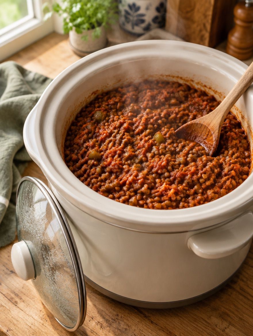 Lentil Sloppy Joes in the slow cooker