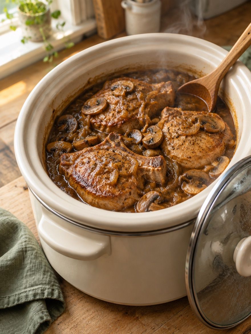Pork Chops and Gravy in the slow cooker
