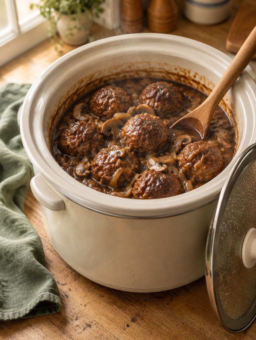 Salisbury Steak Meatballs in the slow cooker