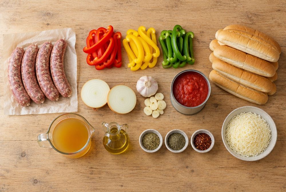Ingredients for Sausage, Peppers and Onions