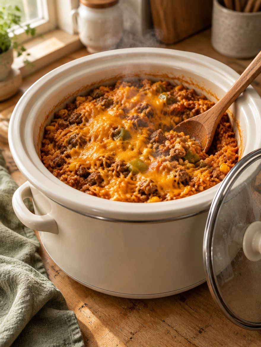 Spanish Rice with Ground Beef in the slow cooker
