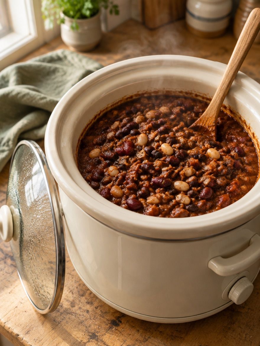 Three Bean Chili in the slow cooker