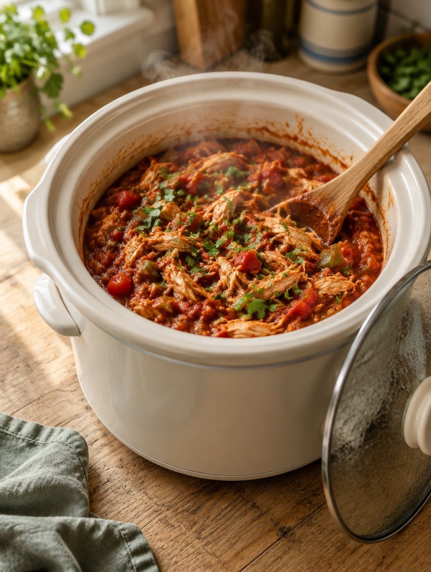 Three-Ingredient Salsa Chicken in the slow cooker